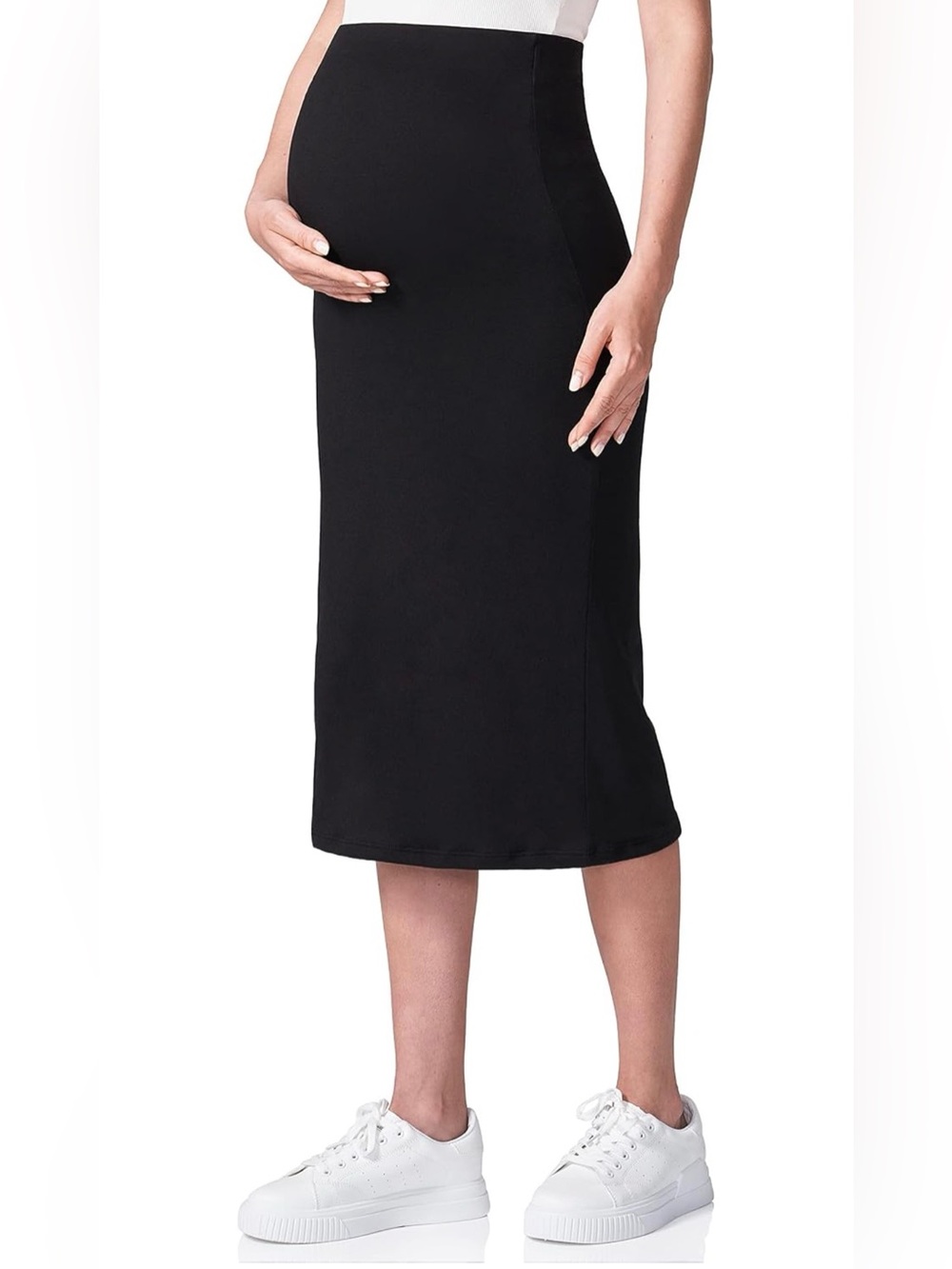 Black Maternity/ Postpartum Pencil Skirt - Classic Stretch Midi